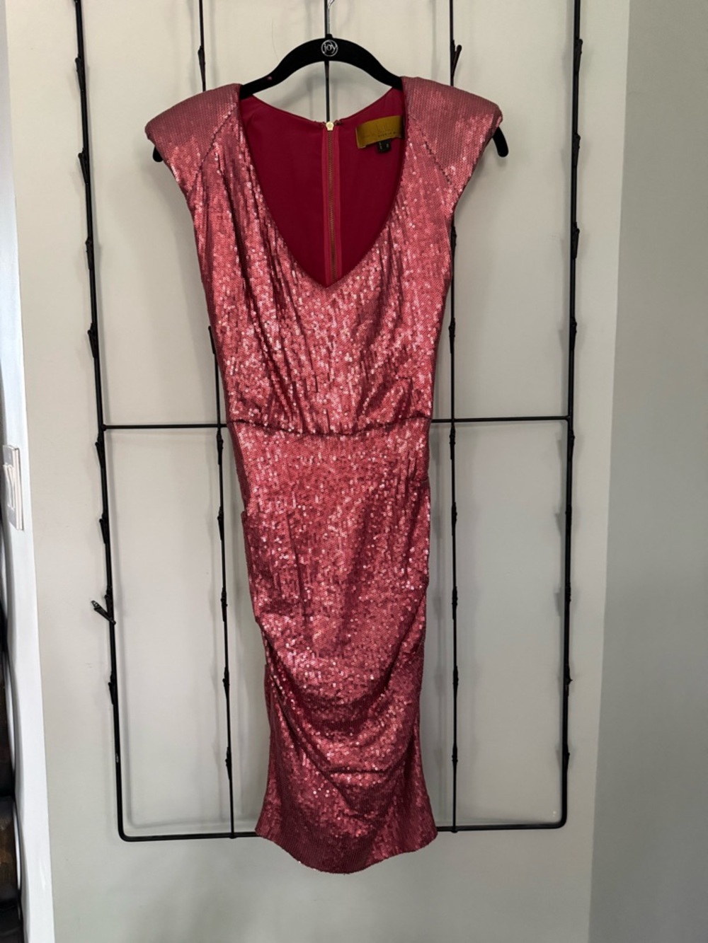 Nicole Miller Rose-Pink Sequin Midi Dress with Cap Sleeves